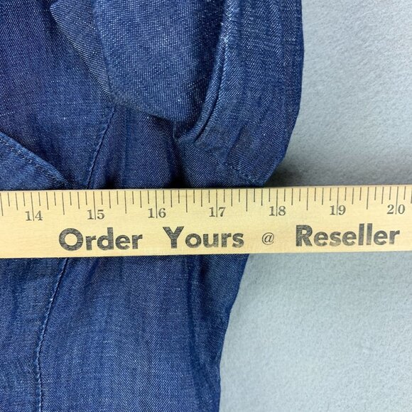 Ann Taylor Jacket Womens Extra Small Blue Chambray Linen Blend Snap Roll Tab - Picture 9 of 16